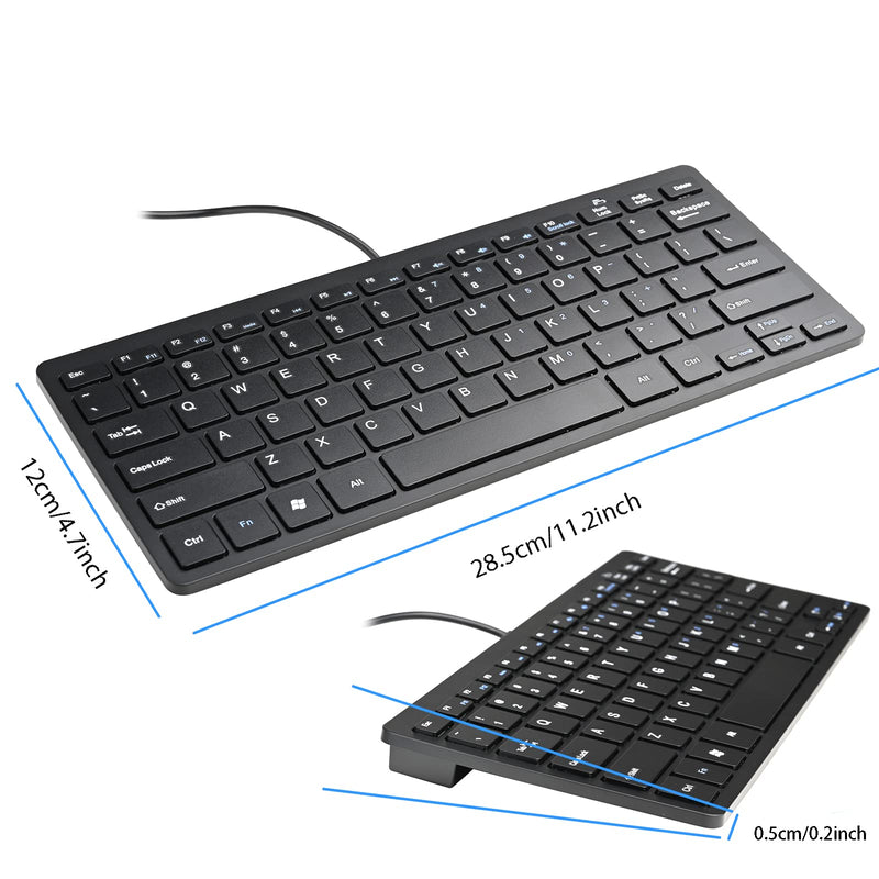 [Australia - AusPower] - 2021 Upgraded Powboro PC Computer Laptop Mini USB Wired Keyboard for Mac and Windows 78 Scissor Keys Small Super Thin Compact Multimedia Keyboard (Black) Black 