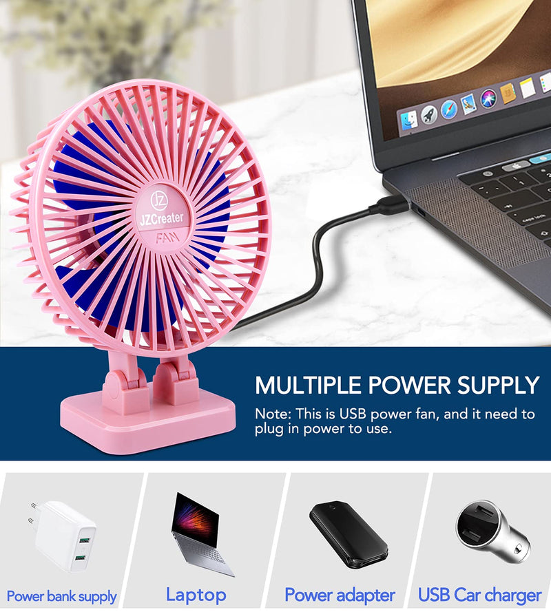 [Australia - AusPower] - JZCreater USB Desk Fan, 5INCH Mini Fan, 3 Speeds Adjustable Desktop Table Cooling Fan in Single Button , Rotation Strong Wind, Quiet Personal Mini Fan for Home Desktop Office Travel,（Pink Blue) Pink Blue 