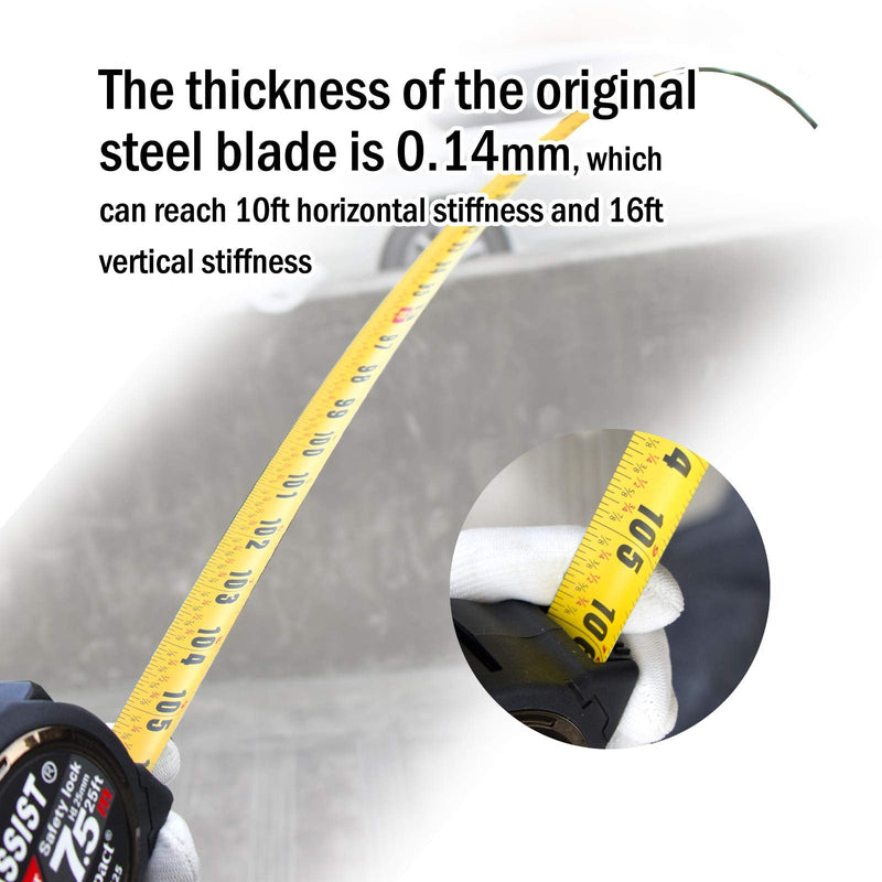 [Australia - AusPower] - ASSIST 25FT Measuring Tape by ASSIST 2.6m Level Standout, Both Side Printing Metal Blade,40% Thicker Blade,Heavy Duty,8 Times Longer Lifetime Than Normal one,Industray Grade 
