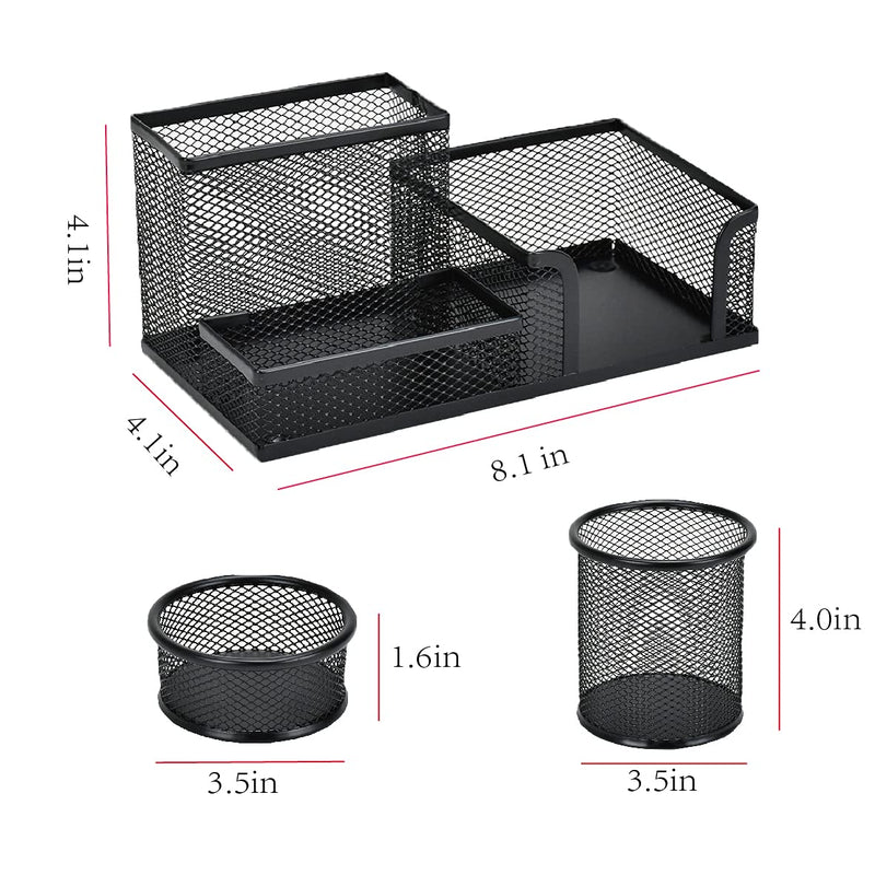 [Australia - AusPower] - Pen Holder For Desk,Mesh Pen Organizer with 3 Compartments,One Pen and Pencil Holder,One Small Storage Holder,Black Office Desk Organizers and Accessories for College,Office,Home and School,MK036 