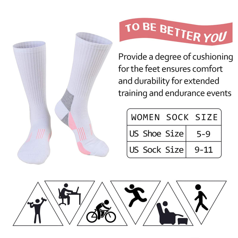 [Australia - AusPower] - JOYNÉE Womens-Crew-Athletic-Socks Cushion Running Socks with Moisture Wicking for Sports and Daily Wear 6 Pairs White2 