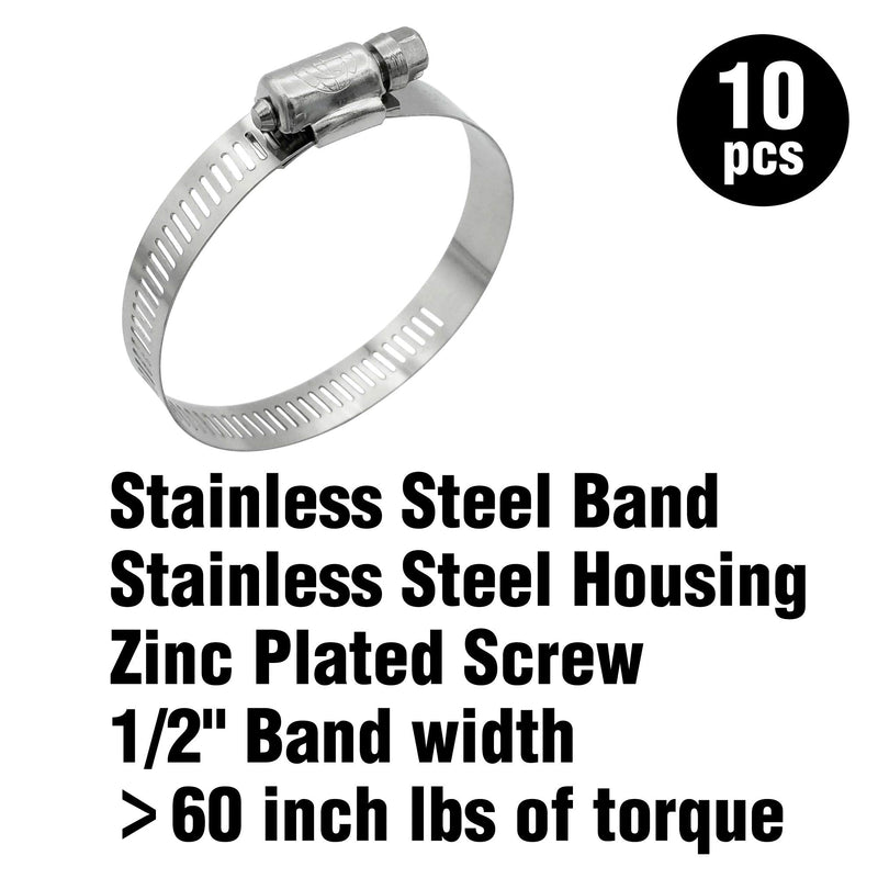 [Australia - AusPower] - Cambridge Worm Gear Hose Clamps SAE Size 44, Adjustable 2 5/16-in to 3 1/4-in, Stainless Steel Band and Housing, Zinc Plated Screw, 10 Pack 
