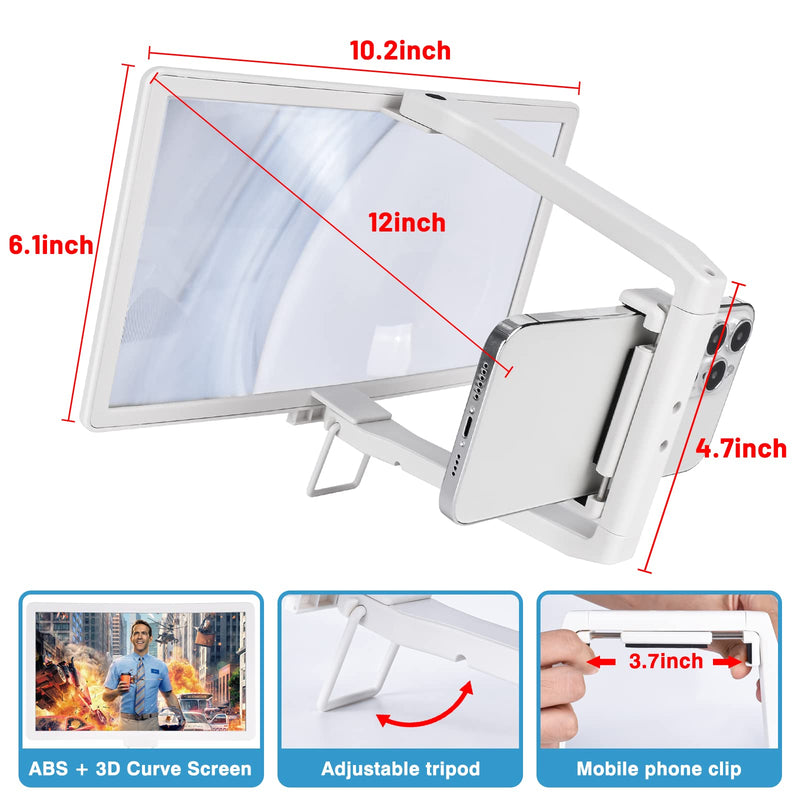 [Australia - AusPower] - 12 Inch Foldable Mobile Phone Screen Magnifier, HD Eye-Protection Amplifier with Stand and Mobile Phone Holder Enlargement Technology 3-4 Times Magnification Phone Projector Tool-White White 