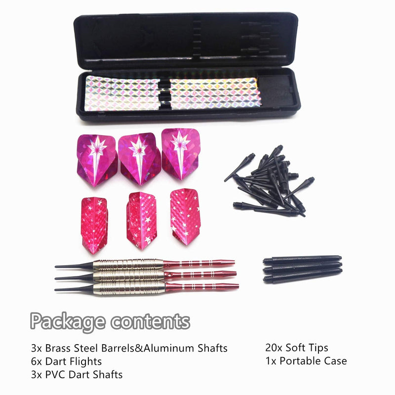 [Australia - AusPower] - ROOBEEO Soft Tip Darts Set for Electronic Dart Board 18/22g Plastic Tip Darts Set with Brass Barrels&Aluminum Shafts, 6 Flights 3 Spare Plastic Dart Shaft 20 Soft Tips Portable Case 18g-Silver&Pink 