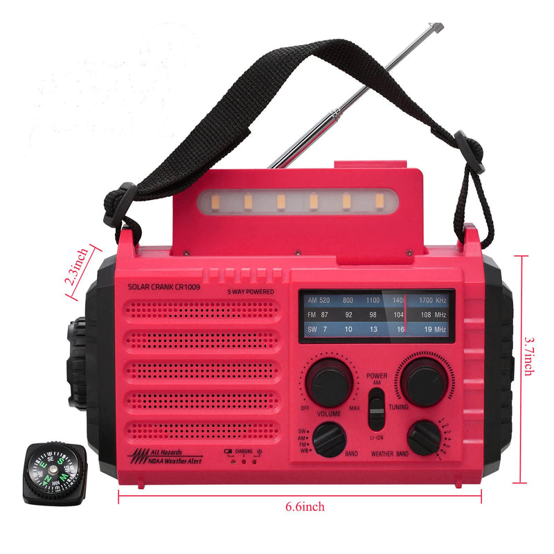 [Australia - AusPower] - Emergency Weather Radio Solar Hand Crank Battery Operated Portable AM FM Shortwave Radio with NOAA Alert, Flashlight, Reading Lamp, Cellphone Charger,Earphone Jack, SOS Alarm for Home Outdoor Survival Red 