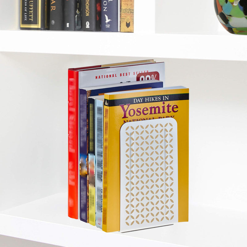 [Australia - AusPower] - Acrimet Metal Bookends Design Series (Heavy Duty) (White Bookend with Gold Design) (1 Pair Pack) 
