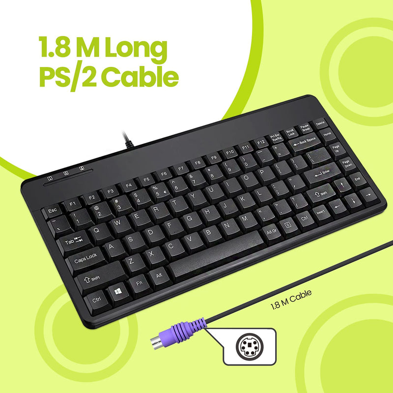 [Australia - AusPower] - Perixx PERIBOARD-409P Wired PS2 Mini Keyboard, Black, US English Layout 