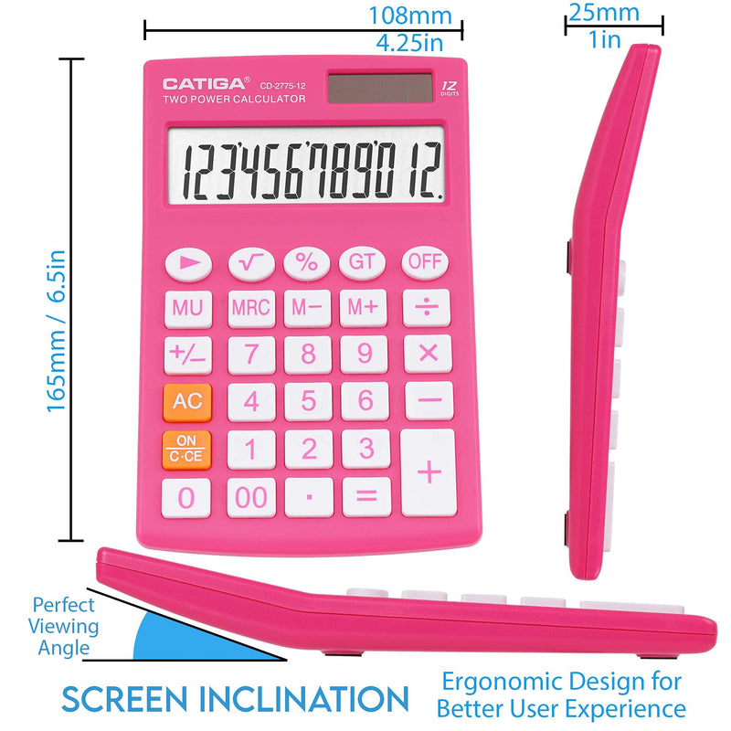 [Australia - AusPower] - Desktop Calculator with 12 Digit LCD Display Screen, Home or Office Use, Easy to Use with Clear Display/Memory Functions, CD-2775 (Pink) Pink 