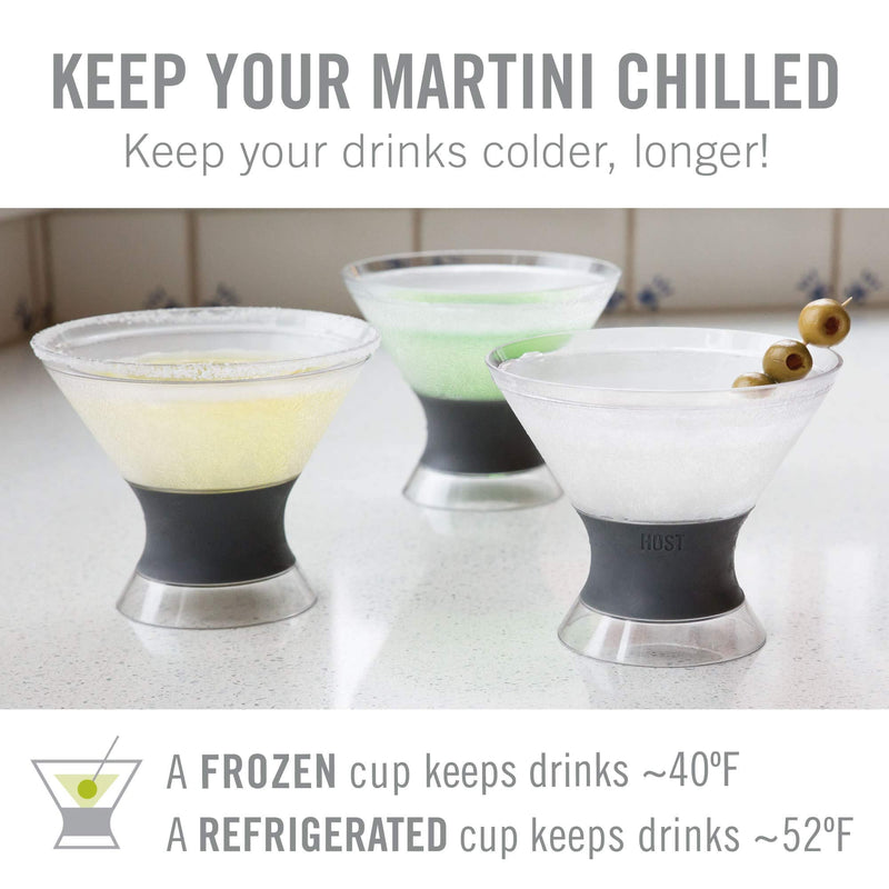 [Australia - AusPower] - HOST Freeze Insulated Martini Cooling Cups, Plastic Freezer Gel Chiller Double Wall Stemless Cocktail Glass Set of 2, 9 oz, Grey Martini Grey - Set of 2 