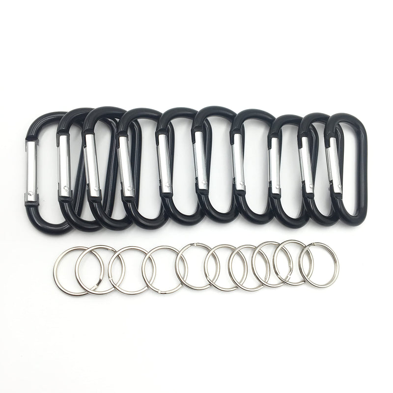 [Australia - AusPower] - Shuokecrafts 10 Pack Aluminum Carabiner D Ring, 3" Caribeener Clip, Durable Carabeaner Snap Hook for Keychain Black 