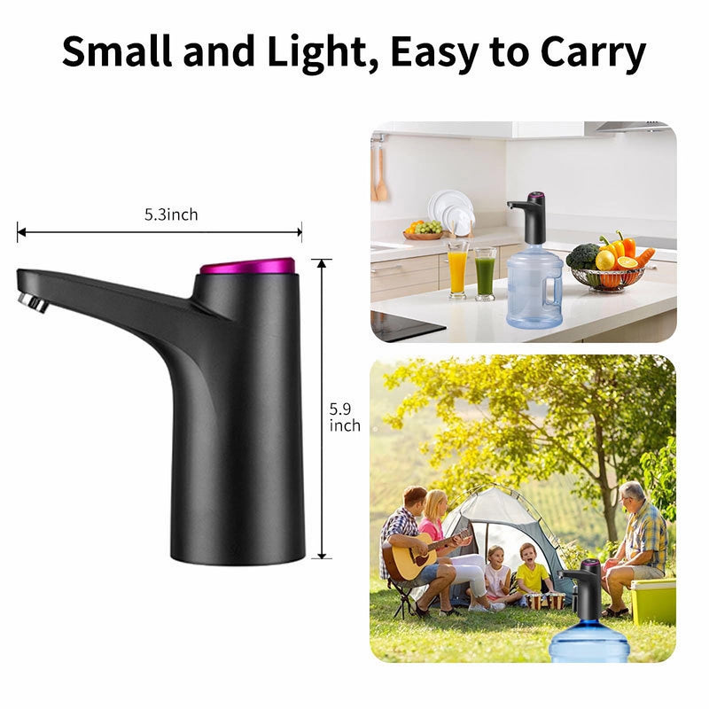 [Australia - AusPower] - HiPiCok Water Bottle Pump 5 Gallon Water Dispeser USB Charing Portable Electric Water Pump for 5 Gallon Bottle Auto Switch, Black 