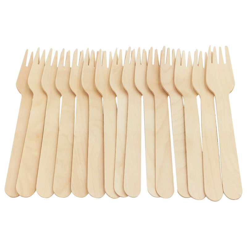 [Australia - AusPower] - 6.5 Inch Disposable Wooden Forks , 100 PCS Natural Birch Wood, Wooden Cutlery, Eco friendly 