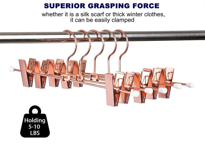 [Australia - AusPower] - Amber Home 12 Pack Rose Copper Gold Metal Pants Skirt Hangers with Clips, Adjustable Clip Metal Trouser Hangers, Clip Hangers for Jeans Pants Heavy Duty (12 Pack) 