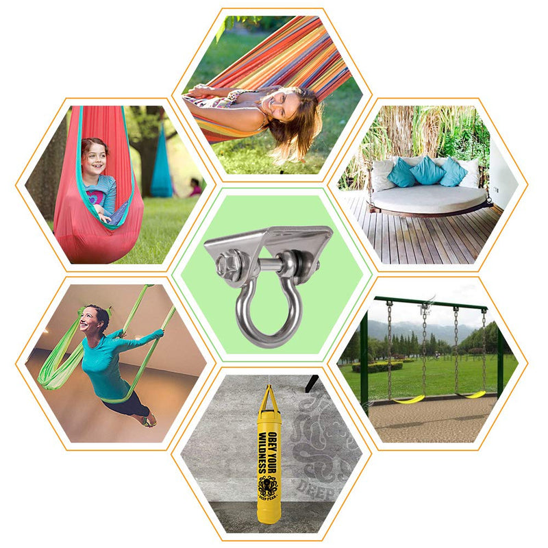 [Australia - AusPower] - WAREMAID 2 Pack Heavy Duty 180° Swing Hangers, Stainless Steel Swing Hook for Ceiling Wooden Porch Swing Hanging kit Playground Gym Rope Boxing Bag Hammock Chair Yoga Swing Mount 1000 lb Capacity 