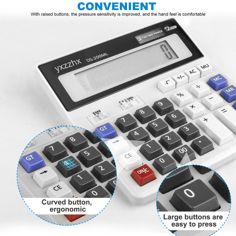 [Australia - AusPower] - Desk Calculator, Two Way Power Battery and Solar Calculators Desktop, Big Buttons Easy to Press Used as Office Calculators for Desk, 12 Digit Calculators Large Display Clearly 