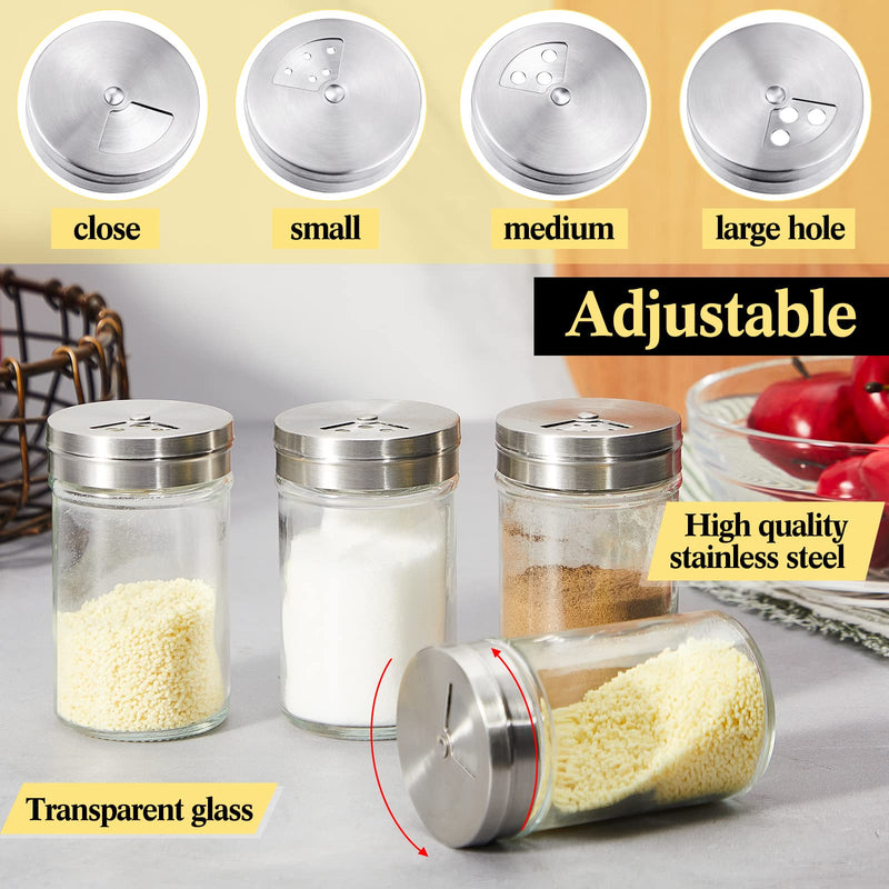 [Australia - AusPower] - 4 Pieces Salt and Pepper Shakers Set with Adjustable Pour Holes Spice condiment Dispenser Set made of glass and Stainless Steel for your kitchen camping Picnic 