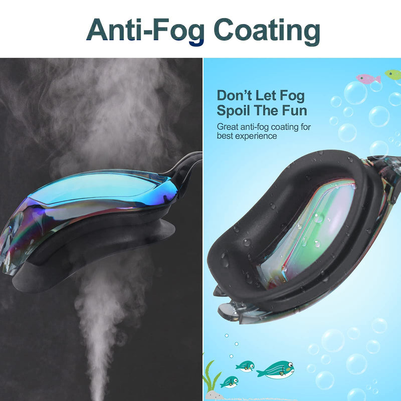 [Australia - AusPower] - Kids Swim Goggles,2 Pack Anti-Fog Leak Proof Kids Swimming Goggles,Anti-UV Clear Vision Glasses for Children Age 6-14 Aqua & Blacki Silver 