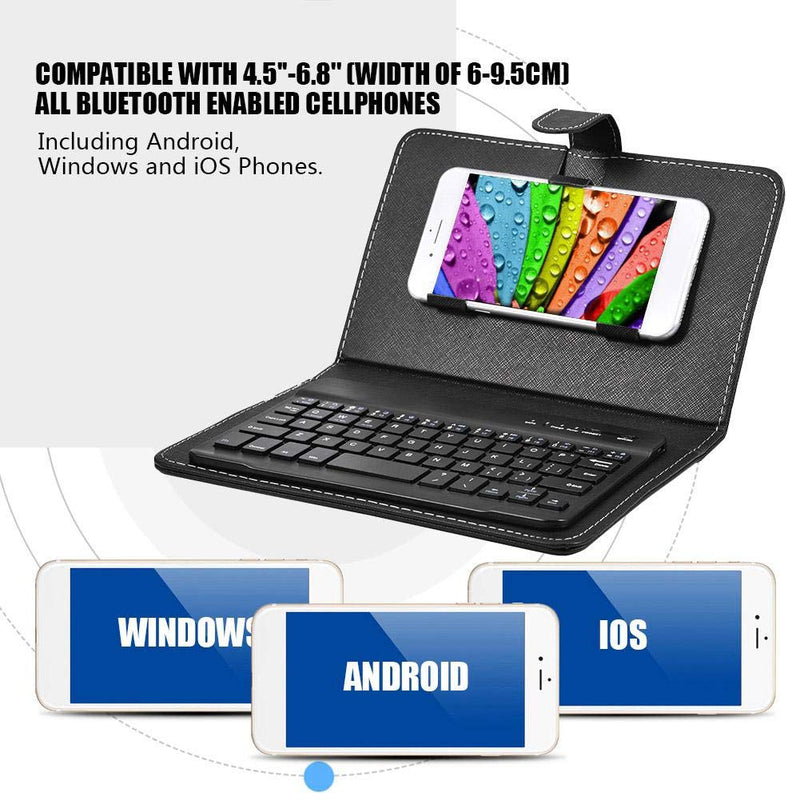 [Australia - AusPower] - Wireless Bluetooth Keyboard for Phone, Mini Portable Bluetooth Keyboard with A Protective Case Foldable Keyboard for Width of 6 9.5cm Bluetooth Cell Phone(Black) 