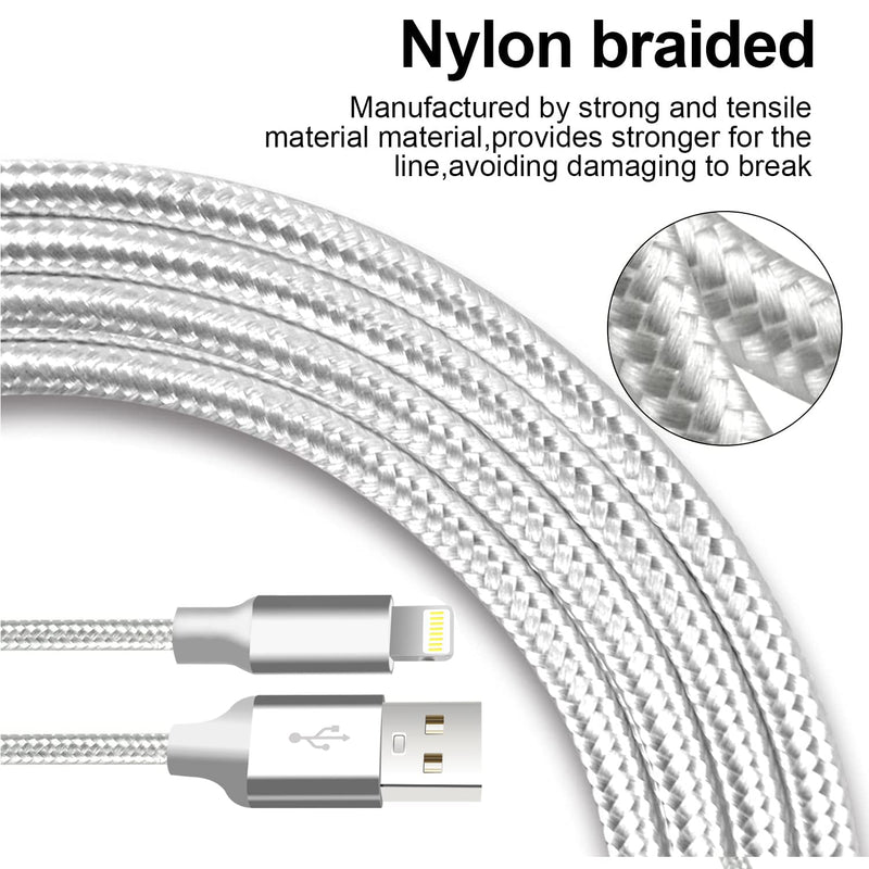 [Australia - AusPower] - CUGUNU iPhone Charger, 5 Pack 3/3/6/6/10FT Apple MFi Certified USB Lightning Cable Nylon Braided Fast Charging Cord Compatible for iPhone 13/12/11/X/Max/8/7/6/6S/5/5S/SE/Plus/iPad - Silver USB to L 