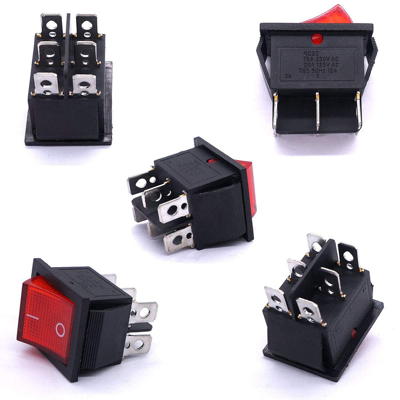 [Australia - AusPower] - Taiss / 5Pcs AC 250V/16A, 125V/20A Red Light Illuminated ON/ON DPDT 6 Pin 2 Position Boat Rocker Switches Car Auto Boat Rocker Toggle Switch Snap KCD2-202N-R 