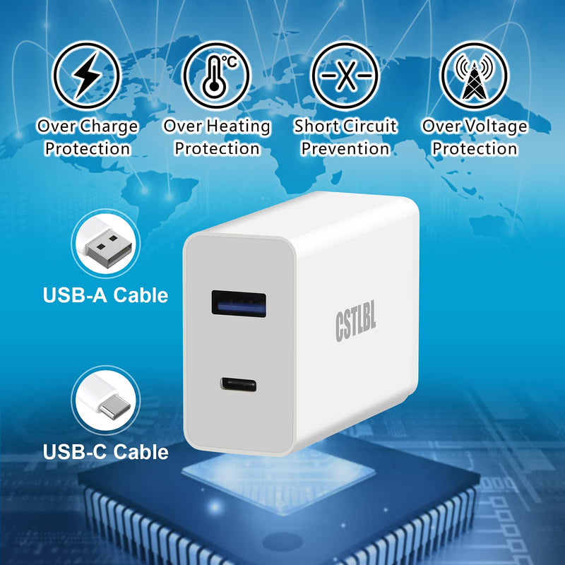 [Australia - AusPower] - CSTLBL Wall Charger with USB and C Ports 30W Fast Charge for iPhone iPad and Tablet 2 in 1 Smart Adapter Plug with 1M C to C Cable White 