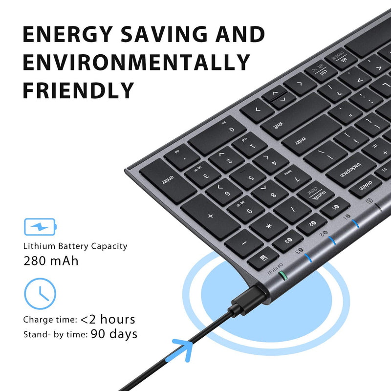 [Australia - AusPower] - iClever BK10 Bluetooth Keyboard, Multi Device Keyboard Rechargeable Bluetooth 5.1 with Number Pad Ergonomic Design Full Size Stable Connection Keyboard for iPad, iPhone, Mac, iOS, Android, Windows 