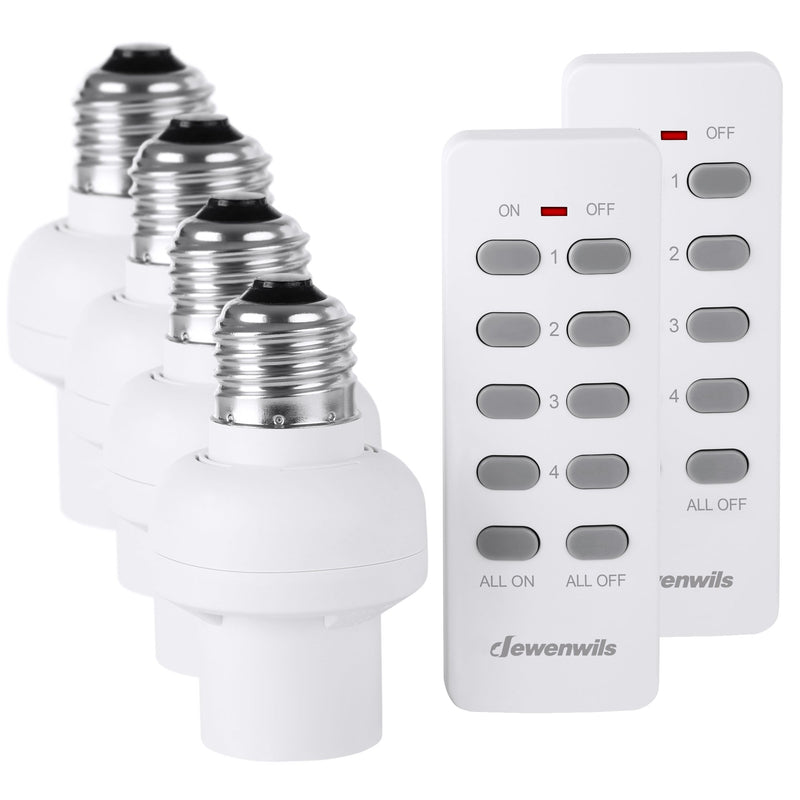 [Australia - AusPower] - DEWENWILS Remote Control Light Lamp Socket E26/E27 Bulb Base, Wireless Light Switch Kit, White (Programmable, 4 Sockets 2 Remotes, HRLSXXA Series) 