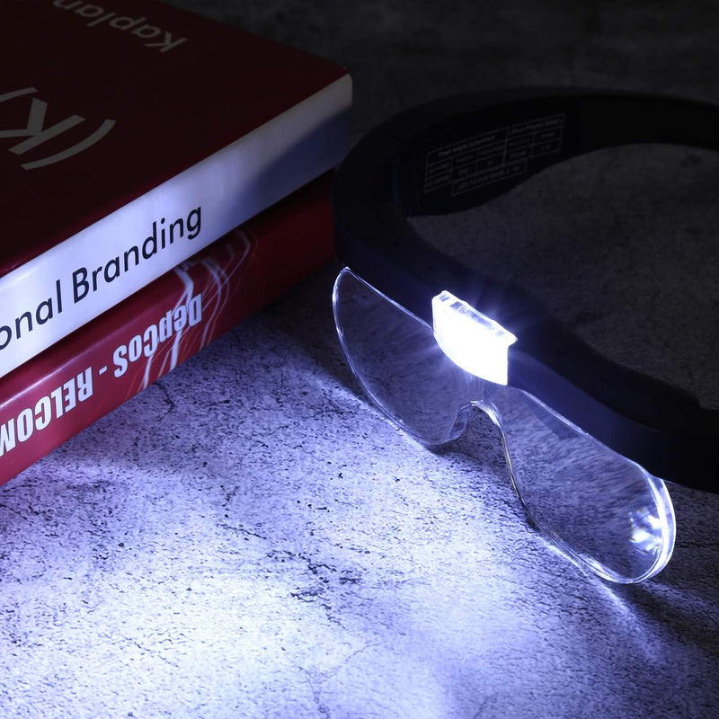 [Australia - AusPower] - YOCTOSUN Rechargeable Magnifying Glasses, Head Magnifier Glasses with 2 LED Lights and Detachable Lenses 1.5X, 2.5X, 3.5X,5X, Best Eyeglasses Magnifier for Reading and Hobby Headset Magnifier 