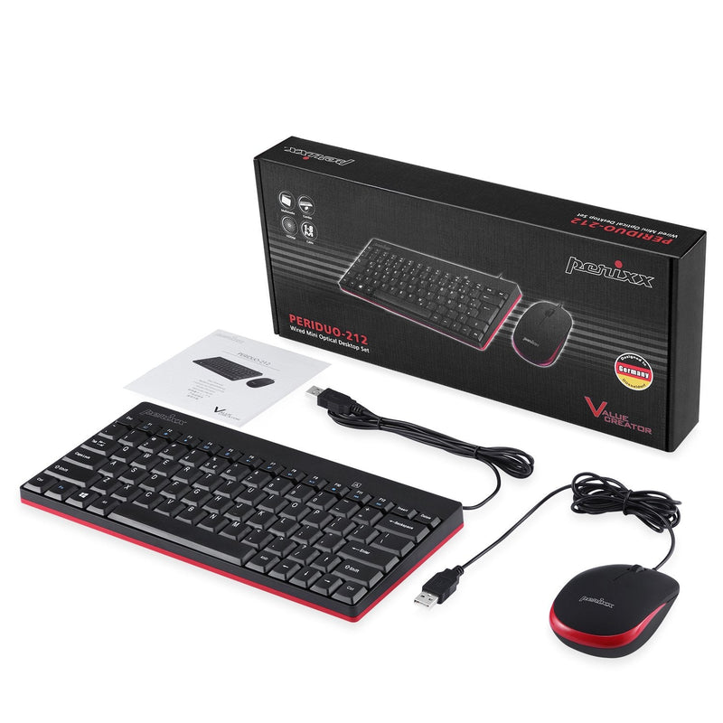 [Australia - AusPower] - Perixx Periduo-212 Wired Mini Keyboard and Mouse Set, USB Connection, Black, US English Layout (11486) 