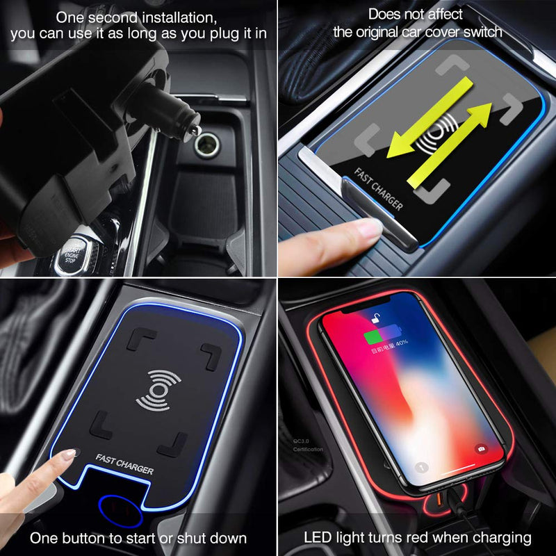 [Australia - AusPower] - Premis Wireless Car Charger for Volvo XC90 XC60 S90 V90 V60 S60 QC3.0 Mirror Anti-slip 2021 Upgraded Fast Charging with USB Ports 36W QI Smart Phone Charging Pad (Not Support iPhone 12 Series) 