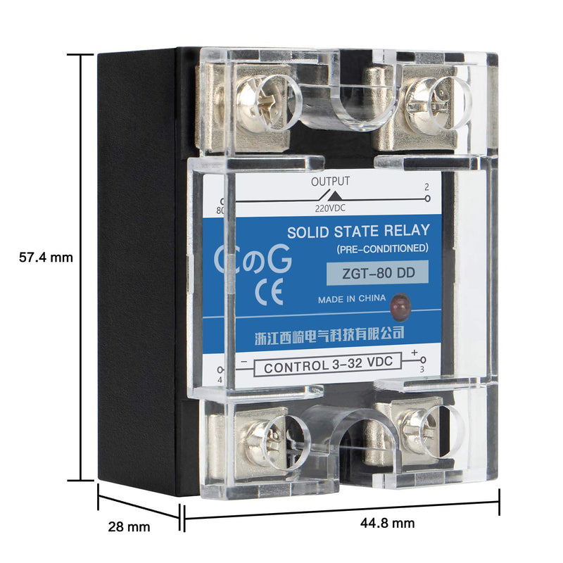 [Australia - AusPower] - CGELE CG Solid State Relay SSR-80DD DC to DC Input 3-32VDC To Output 5-240VDC 80A Single Phase Plastic Cover DC to DC 80A 
