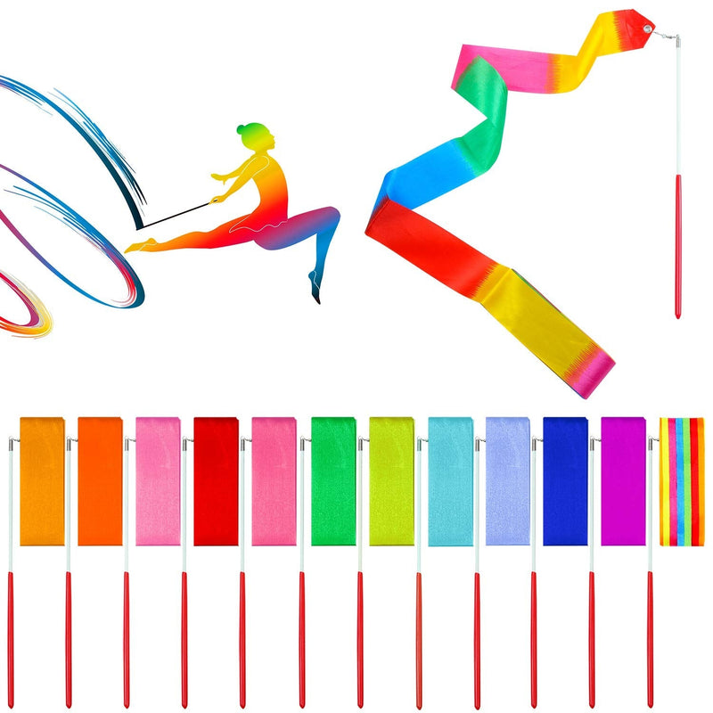 [Australia - AusPower] - Aneco 24 Pieces Dance Ribbons Streamers Rhythmic Gymnastics Ribbon Wands Artistic Dancing, Baton Twirling, 24 Colors 