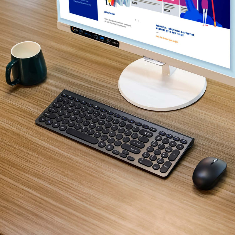 [Australia - AusPower] - Wireless Keyboard and Mouse Combo, ACOZYKITTEN 2.4G Silent Keyboard and Mouse Set with USB Receiver, Round Keycap, Ultra-Thin Sleek Design for Windows, Computer, Desktop, PC, Laptop (Black+Dark Gray) Dark Gray 