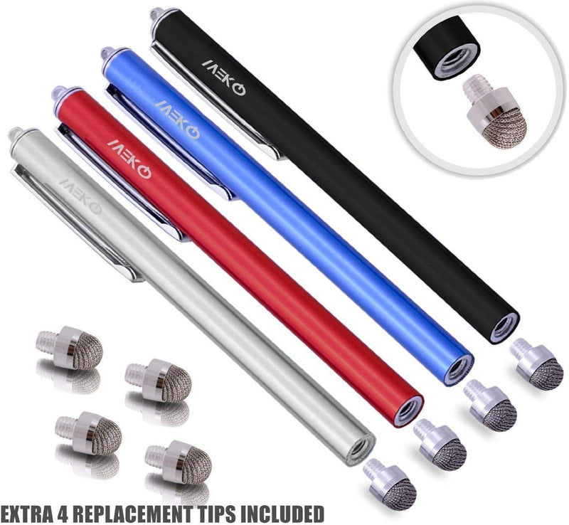 [Australia - AusPower] - MEKO Stylus Pen 0.3-inch Micro-Fiber Tip Stylus -- Ultra Sensitive Universal Capacitive Touch Screen Pens with Replaceable Fiber Tips - (Black/Silver/Red/Dark Blue) Black&Blue&Red&Silver 