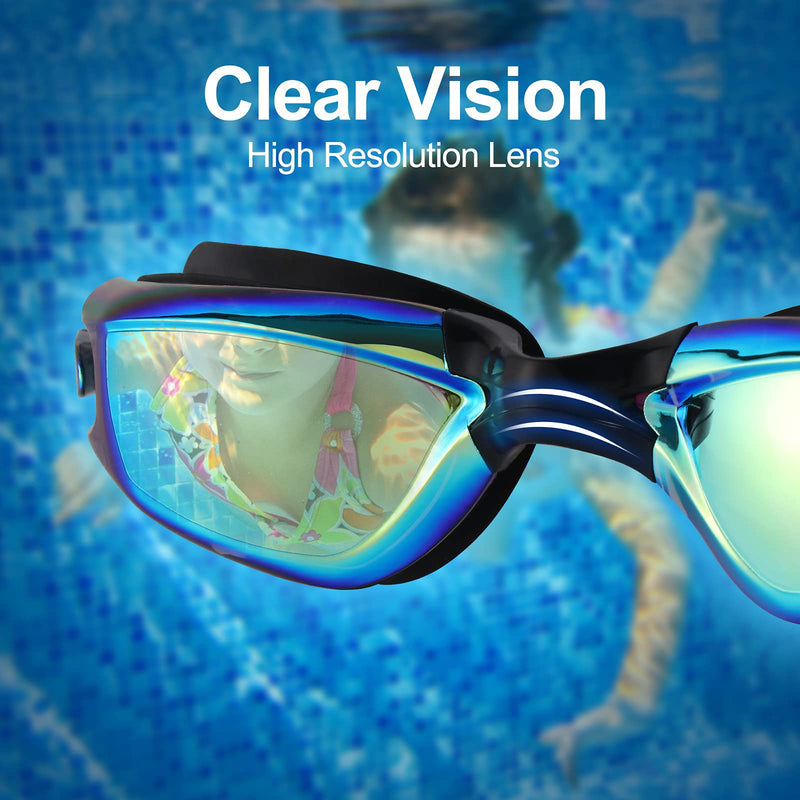 [Australia - AusPower] - Kids Swim Goggles,2 Pack Anti-Fog Leak Proof Kids Swimming Goggles,Anti-UV Clear Vision Glasses for Children Age 6-14 Aqua & Blacki Silver 