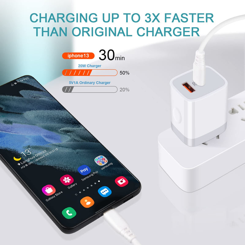 [Australia - AusPower] - JoHouer 20W USB C Wall Adapter Compatible with iPhone 13 12 11 Pro Max Mini XS XR X 8, Samsung Galaxy S22 S21 S20 Ultra 5G S21 FE 5G, LG, Moto, C Port Charging Block USB C Cube Dual USB Wall Charger 3Pack 20W USBA and USBC Charger Block 