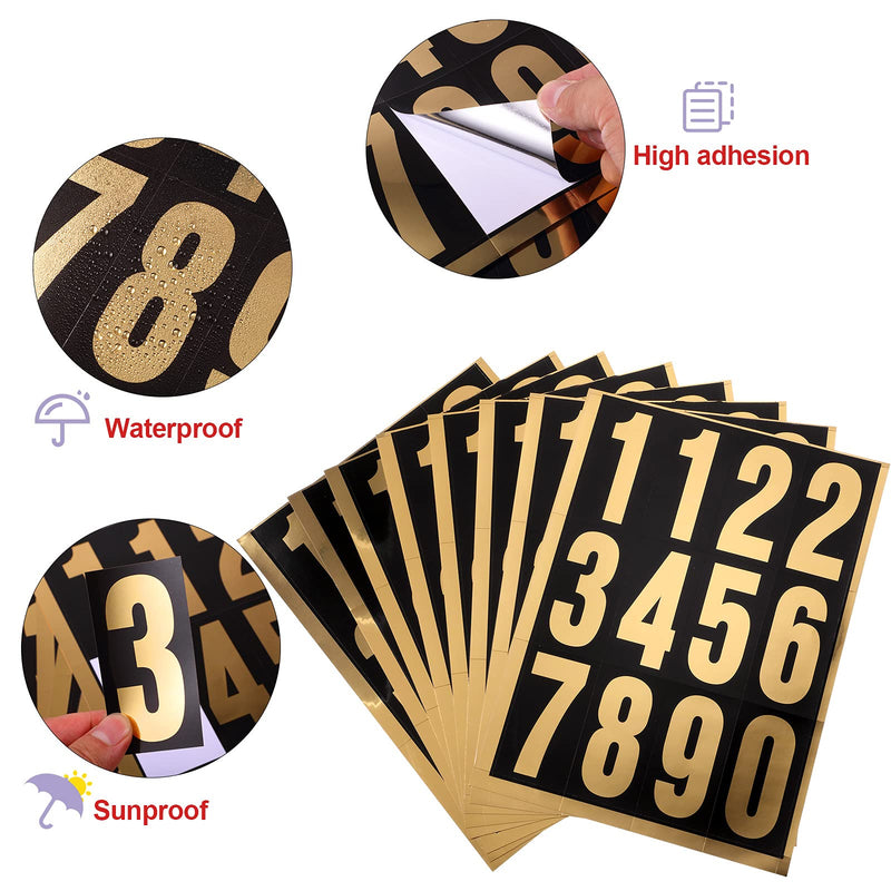 [Australia - AusPower] - 96 Pieces 8 Sets Vinyl Mailbox Number Stickers, Waterproof Numbers Stickers Anti-Fading Vinyl Number Decals Pre-Spaced Number Signs for Mailbox Car Home, 3 Inch (Gold in Black) Gold in Black 