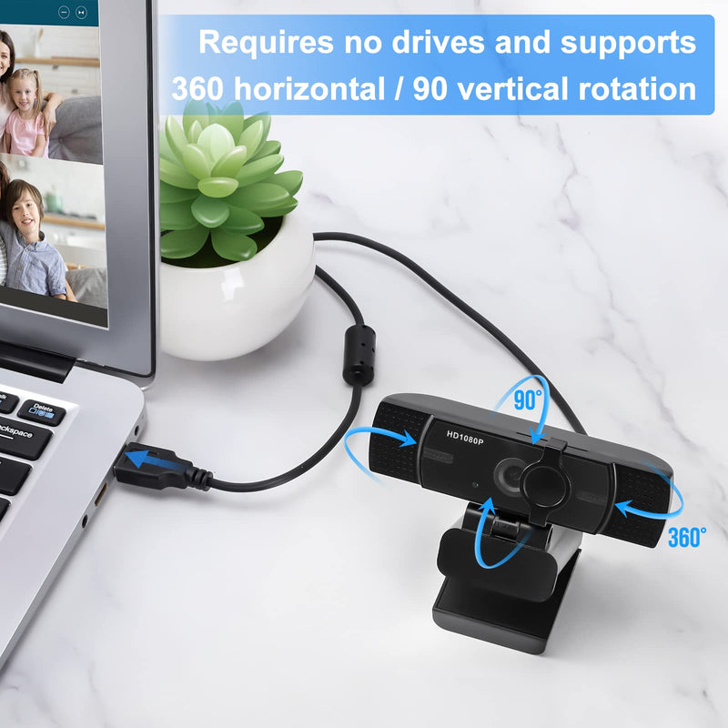 [Australia - AusPower] - Webcam with Microphone, No Distortion Privacy Cover 1080P USB Camera Plug Play Mic Full Ultra HD Web Camera Video Cam Calling Conferencing Streaming for PC/Desktop/Computer/Mac/Laptop/MacBook Black 