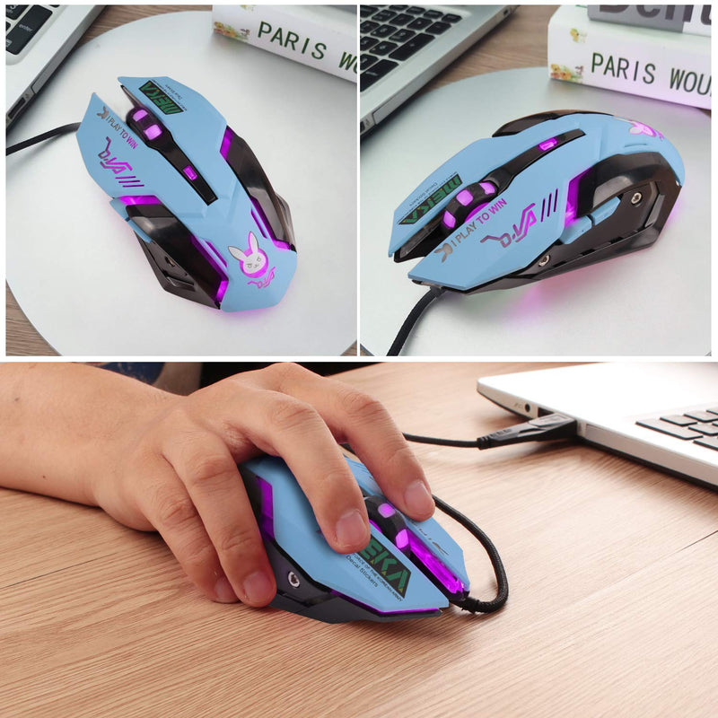 [Australia - AusPower] - Gaming Mouse,Pink Backlit Optical Game Mice Ergonomic USB Wired with 2400 DPI and 6 Buttons 4 Shooting for Computer/Win/Mac/Linux/Andriod/iOS. (Blue) Blue 