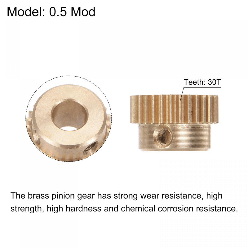 [Australia - AusPower] - uxcell Pinion Gear Set, Brass Motor Rack Straight Spur Gear with Step, 0.5 Mod 30T 6mm Bore 16mm Outer Dia, M3 Set Screws Included 