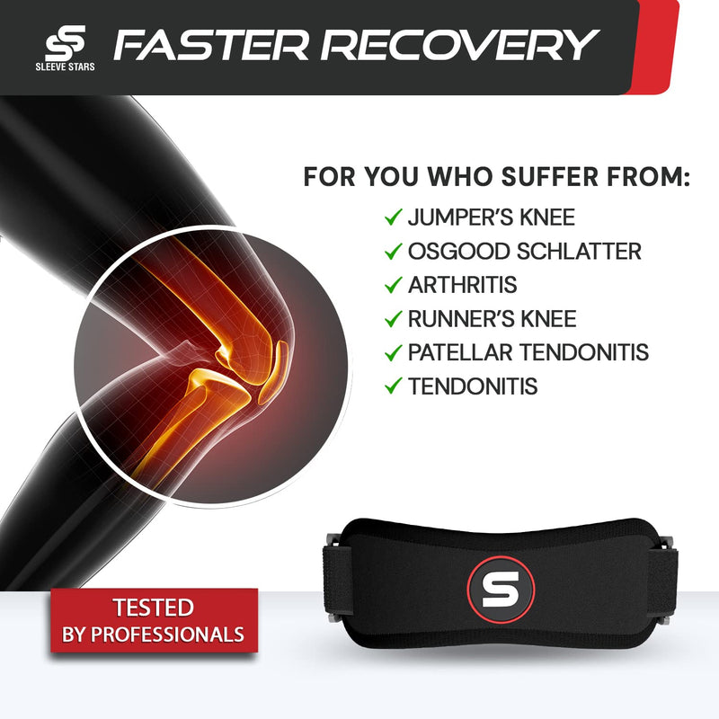 [Australia - AusPower] - Sleeve Stars Patella Strap Osgood Schlatter Brace with 3 Lengths for Kids, Youth, Women & Men, Swedish Brand Knee Pain Tendonitis Strap Patellar Tendon Support for Arthritis, Knee Support Band (Black) 1 Black 