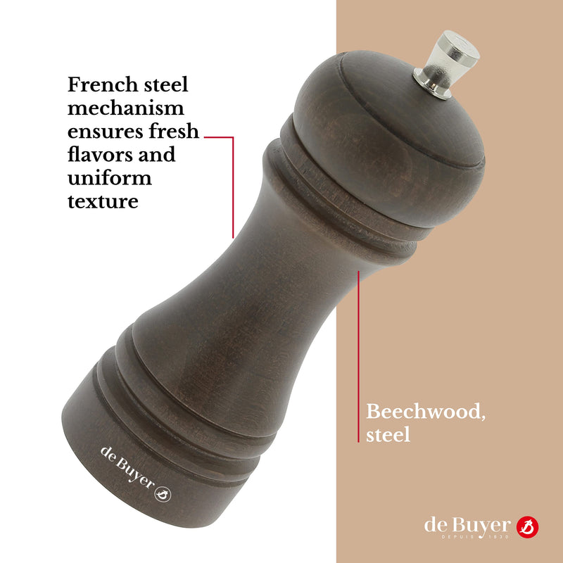 [Australia - AusPower] - de Buyer Java Pepper Mill - Dark Beechwood - French Stainless Steel Mechanism - Black Pepper or Spice Grinder - Adjustable Grind - 2.25" x 5.5" 