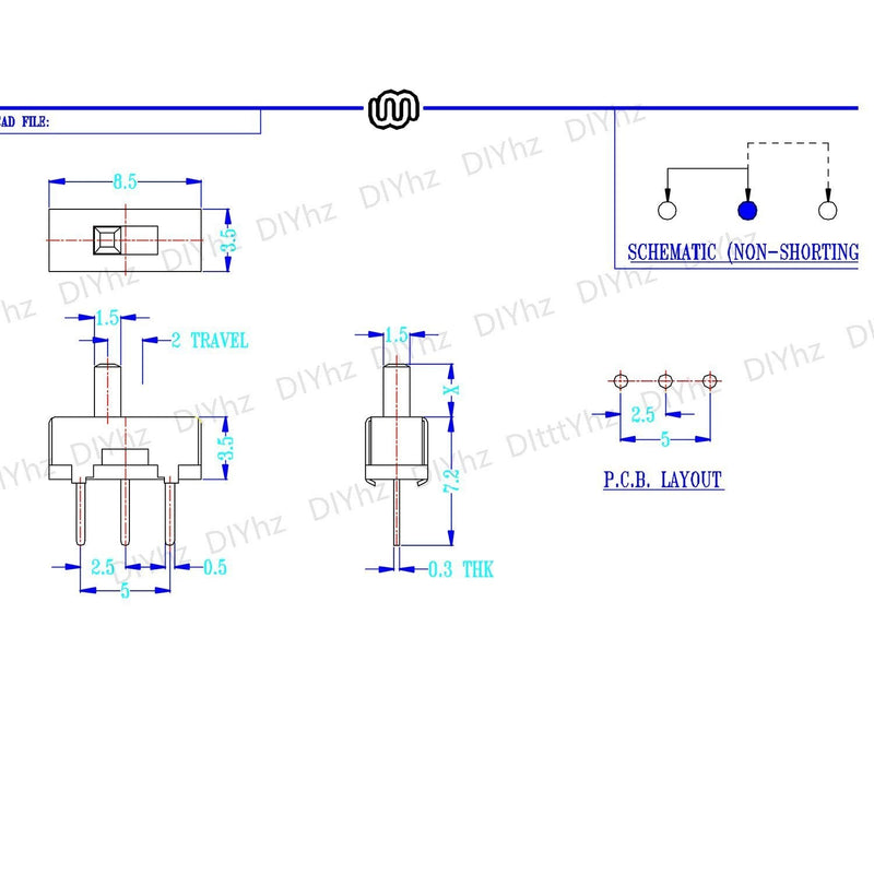 [Australia - AusPower] - DIYhz 100Pcs High Knob 3 Pin 2 Position 1P2T SPDT Vertical Slide Switch with PCB Panel for Arduino, 0.5 Amp, 50V DC, 2 mm 