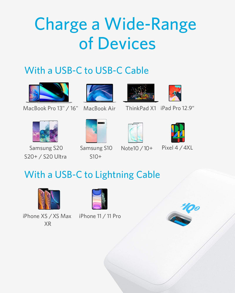 [Australia - AusPower] - USB C Charger, Anker 65W PIQ 3.0 PPS Compact Fast Charger Adapter with 6 ft USB-C to USB-C Cable, PowerPort III Pod Lite, for MacBook Pro/Air, Galaxy S21/S10, Dell XPS 13, Note 10, iPhone and More 