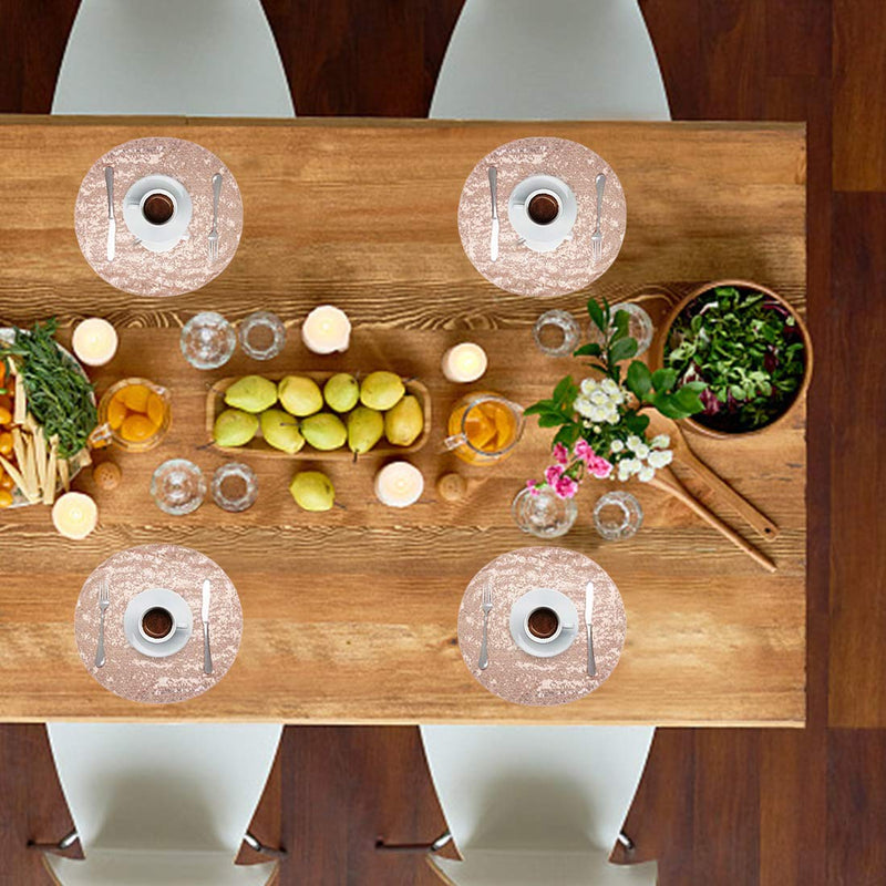 [Australia - AusPower] - Sequin Placemats Set of 6, Heat-Resistant Dining Table Mats, Stain-Resistant Kitchen Table Placemats, Elegant Sparkle Placemat for Party Wedding Accent Centerpiece Decoration(Rose Gold, 15" Round) 15"R-6pcs Rose Gold 