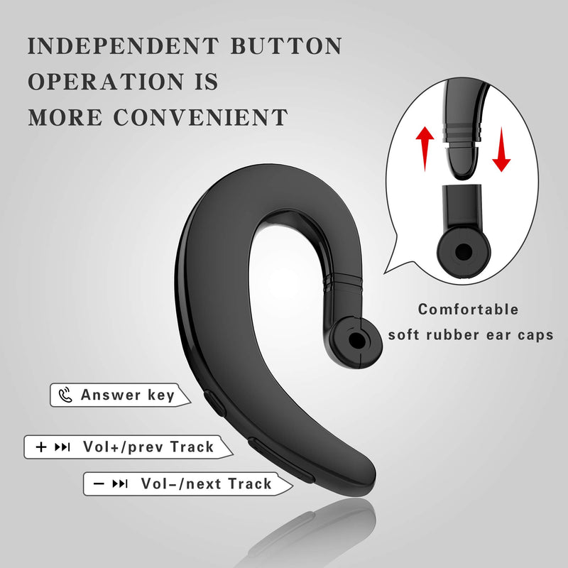 [Australia - AusPower] - Bluetooth Headset Single Ear Cell Phone Wireless Earpiece with Mic Noise Cancelling Earphone V5.0 Ultralight Hands Free 10 Hrs Talking Time for Business/Office/Driving/iPhone Android(Black) Black 