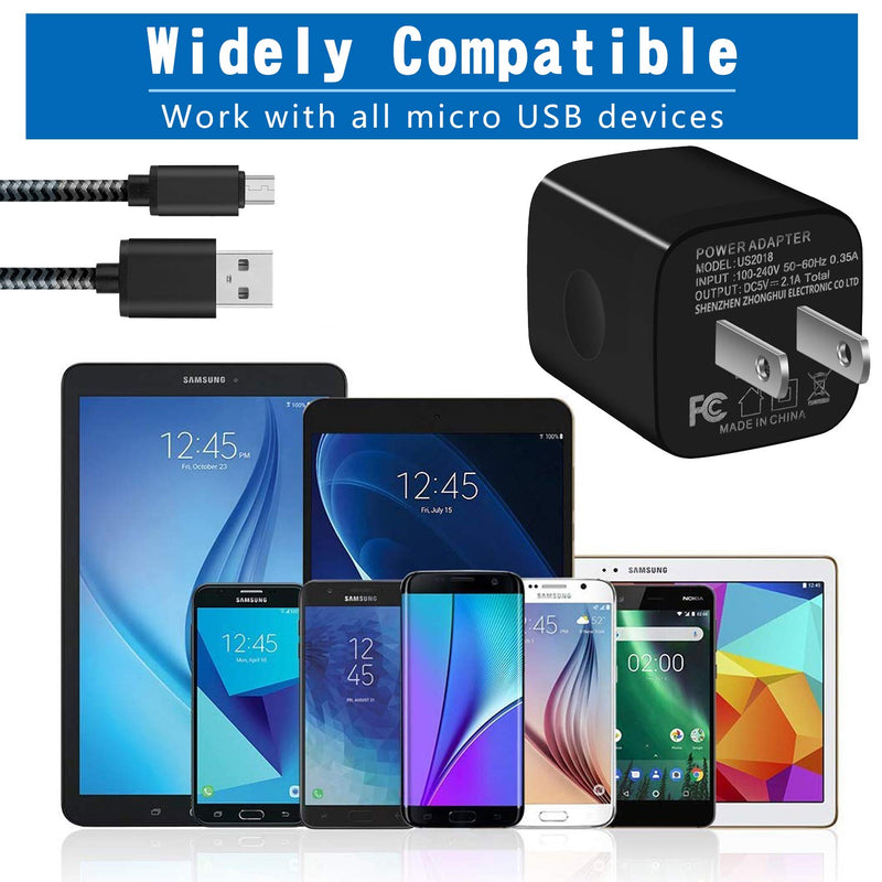 [Australia - AusPower] - Android Charger Cable, HI-CABLE Micro USB Cable [2 Pack/6FT] with 2-Pack Dual Port USB Wall Charger Fast Charging Compatible with Samsung Galaxy S7 S6 J8 J7 Note 5,Kindle,LG,PS4,Camera (Black) 