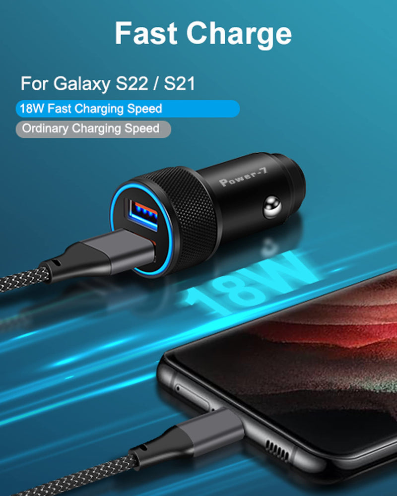 [Australia - AusPower] - Power-7 USB C Cell Phone Battery Charger, 18W Dual Port Fast Car Charger Adapter with 3FT USB Type C Charging Cable for Samsung Galaxy S22 S21 S20 S10 S9 S8 Plus Note 20 10 9 A50 A70, Pixel, Android 