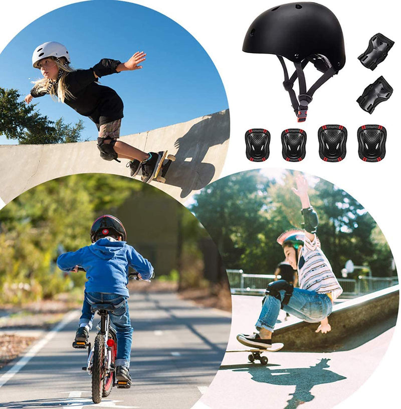 [Australia - AusPower] - Glaf Kids Bike Helmet Toddler Helmet for Ages 3-14 Boys Girls Kids Sports Protective Gear Set Adjustable Kids Helmet and Knee Elbow Pad Set for Cycling Skateboard Scooter Rollerblading Helmet 7Pcs Black Small: 18.90"-21.26" 