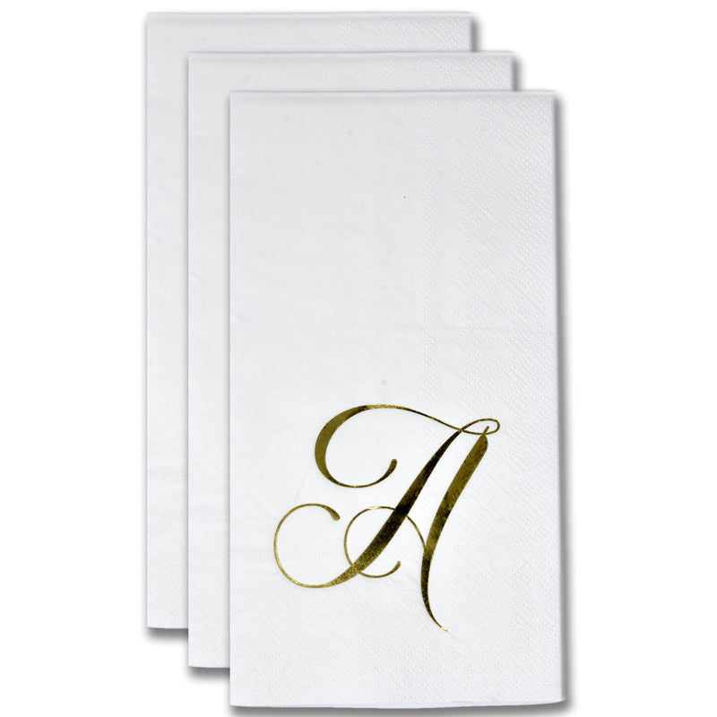 [Australia - AusPower] - 100 Gold Monogram Guest Napkins Letter A Disposable Paper Pack Elegant Metallic Golden Foil Dinner Hand Napkin for Bathroom Powder Room Wedding Holiday Birthday Party Baby Shower Decorative Towels 
